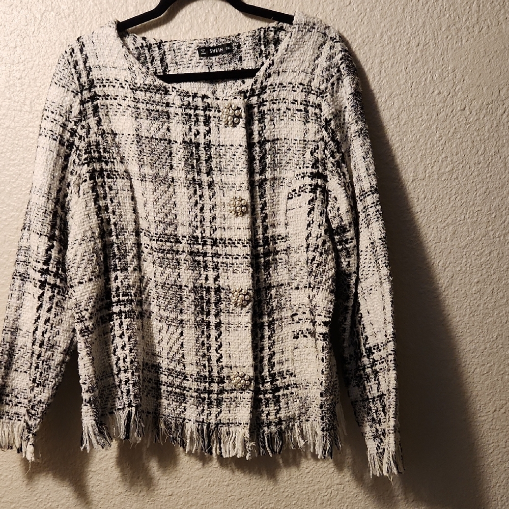 Chic Black and White Plaid Jacket